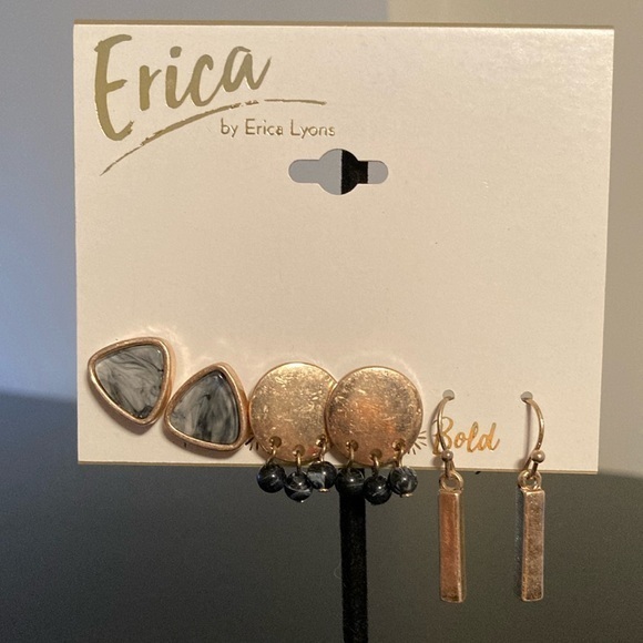 Erica Lyons Gold And Black Trio Earring Set 6$